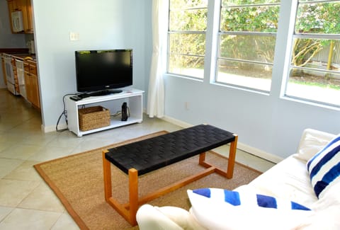Comfy TV nook. Get ready to put your feet up and relax.