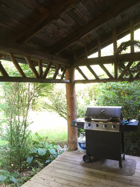 We keep the gas grill on the covered porch winters and on the back deck summers