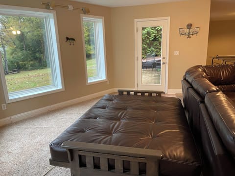 Futon bed/couch in downstairs living room.