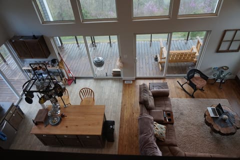 Kitchen, deck & living area