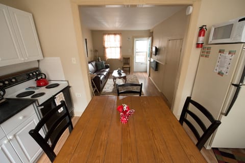 Kitchen looking into living room
