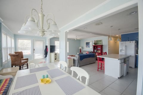 Upstairs dining, seating for 8+. Booster high chair is stored in laundry room