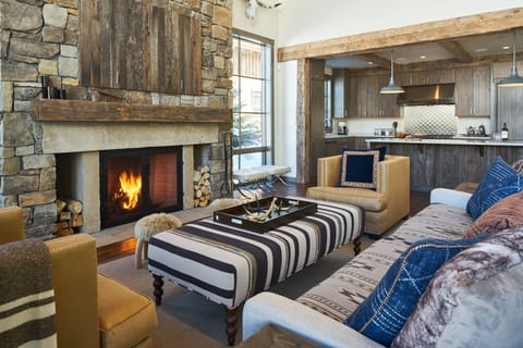 Living room; Wood burning fireplace