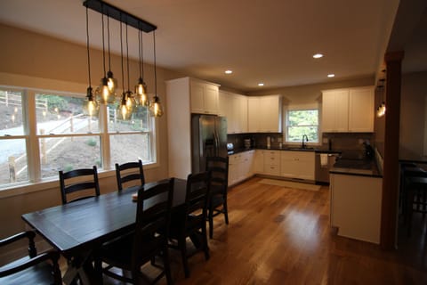 What you see when you enter-the dining and kitchen.