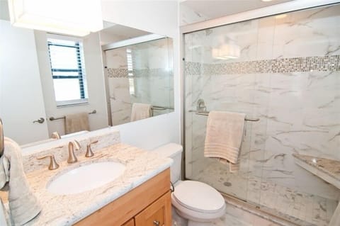 New master bath, large shower with seat