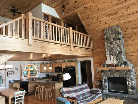 View of greatroom, kitchen and loft.