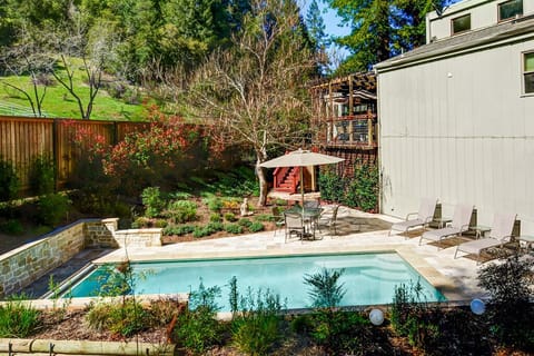 Swimming Pool, as viewed from Hillside Patio looking toward Back Deck.