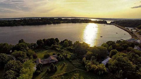 Aerial view of the property overlooking the cove.