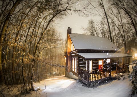 A night picture of our cabin during a 2014 Winter Snow.