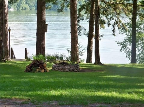 Campfire ring next to the lake.