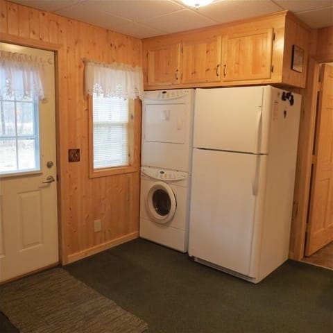 Full size fridge plus high efficiency washer and dryer.