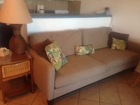 Couch converts into small twin bed.