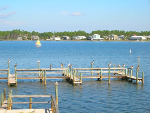 Balcony view from Unit F106 - Little Lagoon & boat slips in front of building F