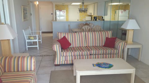 Living Room with Kitchen in background