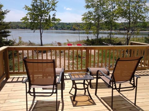 Relax on the reclining deck chairs with ottomans