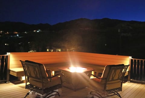Private rooftop deck with fire pit
