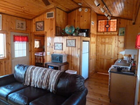 Beautiful knotty pine interior, stylishly decorated.