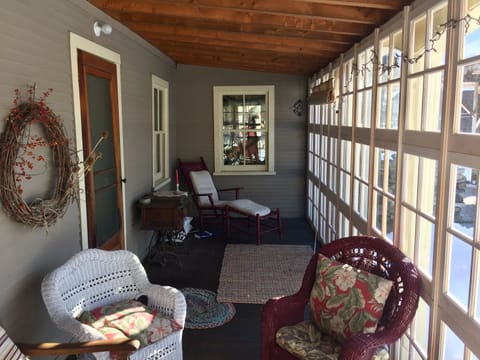 Sun porch is delightful on a cold sunny afternoon.
