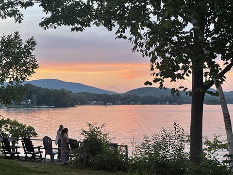 View at night by the lake nearby 