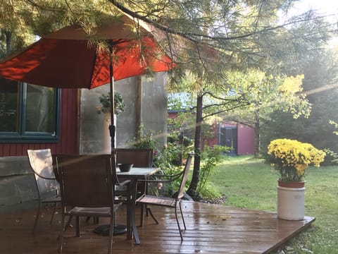 Studio C private deck with grill and fire pit.