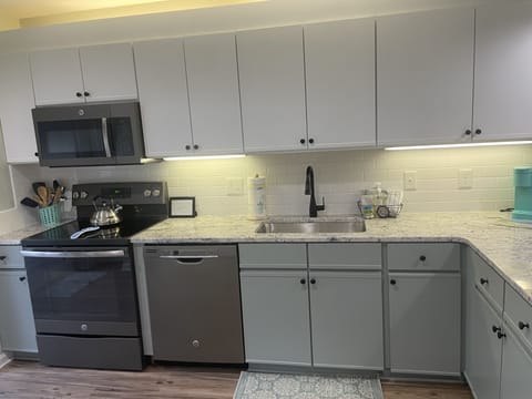 Granite countertop, slate appliances