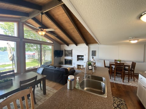 Kitchen opens to living area.