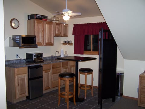 Kitchenette is well equipped with appliances, dishes, etc.