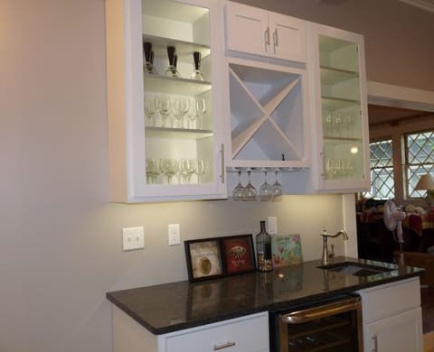 Wine bar area with dual temp fridge