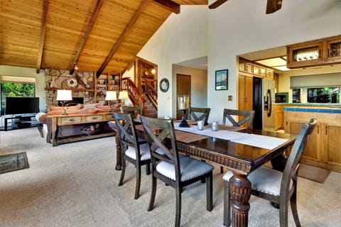 Open plan dining. To the left is French door to large deck w/ocean views.