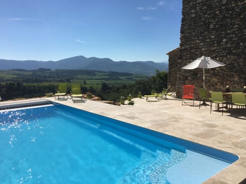 Pool and terrace with seating area