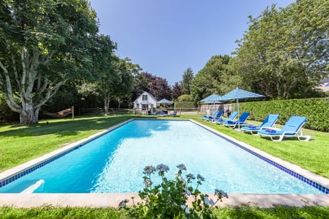 Pool area set into the property.   Very Sunny most of the day and private.