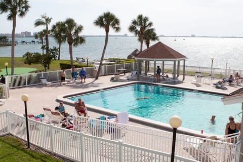 Great view of the Bay and private beach from the heated pool.