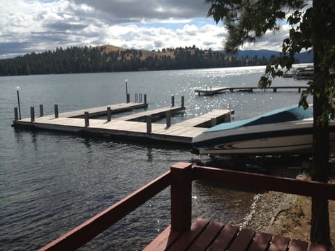 photo of dock looking from deck of two bedroom guest cabin