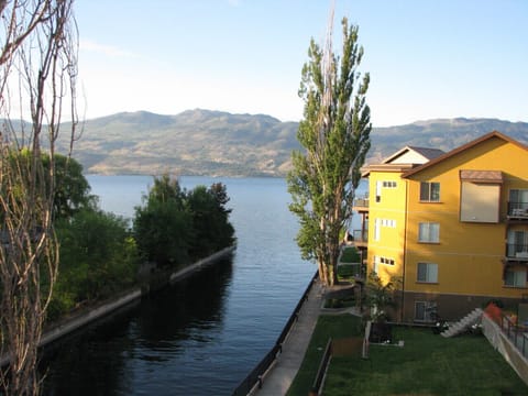 view of canal from covered balcony
