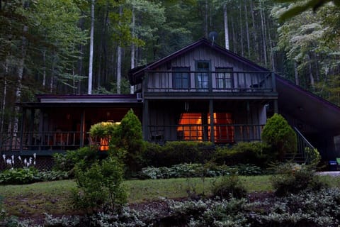 dusk at last. Dinner on covered porch candles  & listen  to water rush by