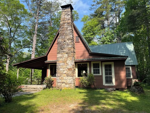 Cabin seen from parking area