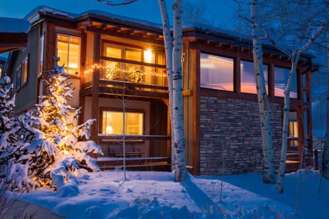 Unit on main level, lovely private deck facing view to slope side.  .