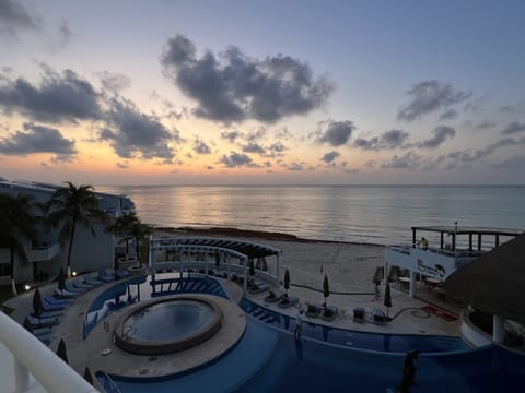 view from the balcony at sunset