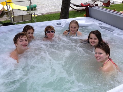 The hot tub is a great way to relax rain or shine