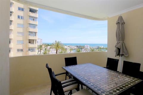 Private terrace with outdoor dining area for six guests and sea views