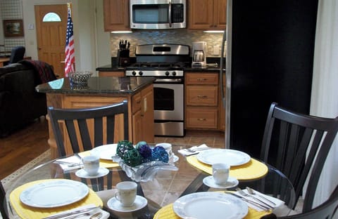 Kitchen as seen from the dining table. 
