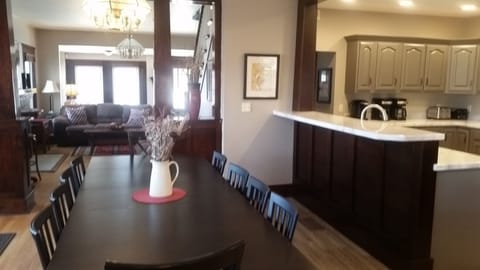 Breakfast bar doubles as a great spot to set up a buffet (5 stools not shown).