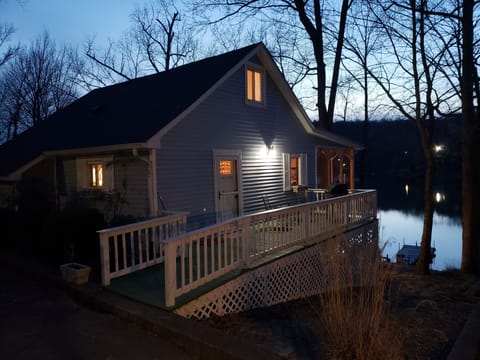 View from the driveway. Well lit for late arrivals.