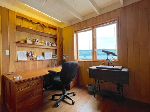 Just outside the primary bedroom is a dedicated workspace