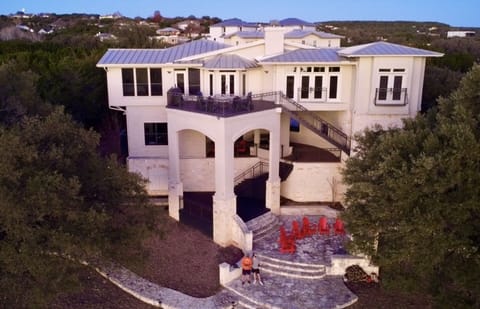 Birdseye view of the lake side of the house