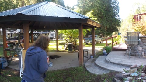 the covered fire pit and don't forget to paint your rock for our rock garden.