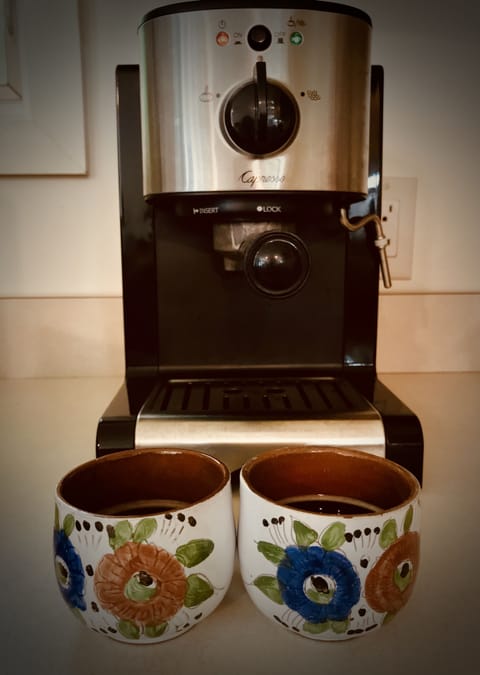 If you're a coffee aficionado, you'll enjoy the espresso maker!