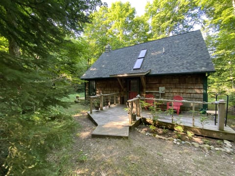Here is the view from the road of the little chalet. Tucked in the woods.