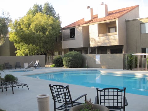Swimming pool & hot tub area, unit is away from pool which is more quiet!