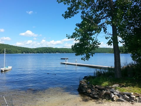 Beach , gradual slope into lake.